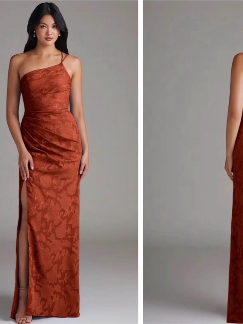 Azazie One-Shoulder Jacquard Gown in Rust